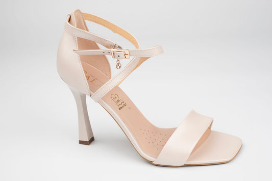 Sandale damă piele naturală SALA 20636 Bej sidef ( toc 9 cm)