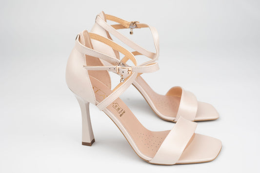 Sandale damă piele naturală SALA 20636 Bej sidef ( toc 9 cm)