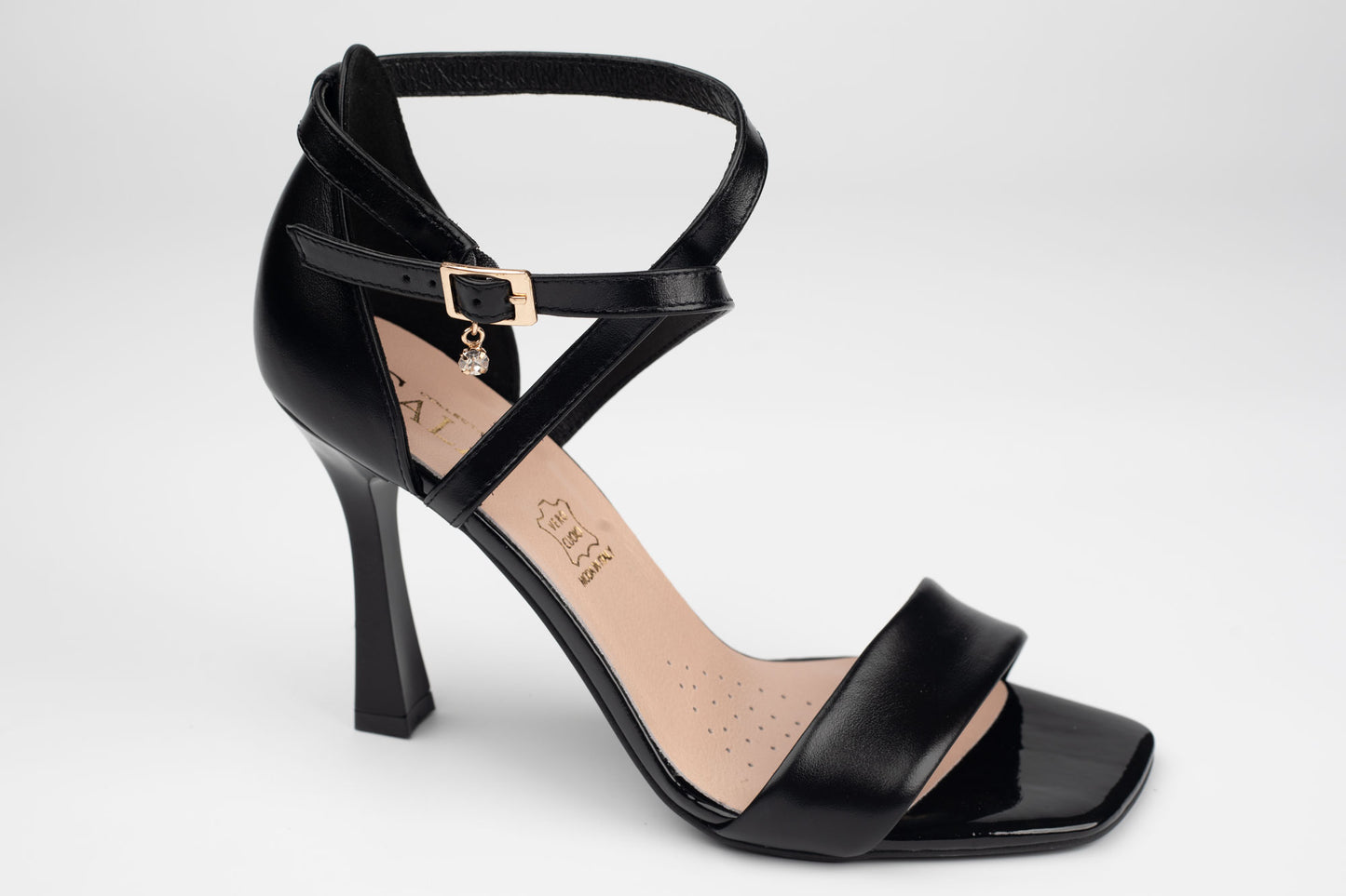 Sandale damă piele naturală SALA 20636 Negru (toc 9 cm)