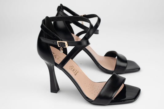 Sandale damă piele naturală SALA 20636 Negru (toc 9 cm)