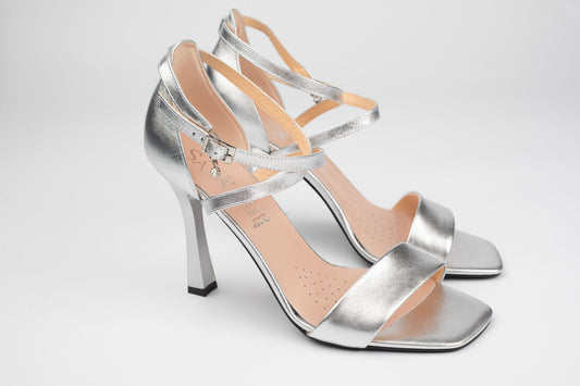 Sandale damă piele naturală SALA 20636 Argintiu (toc 9 cm)