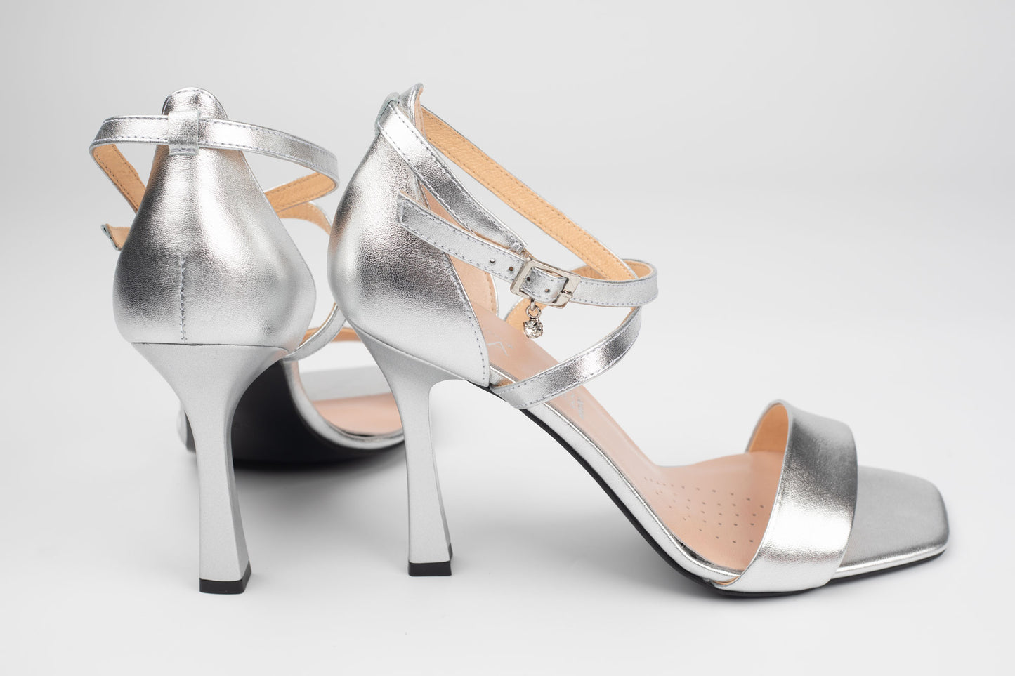 Sandale damă piele naturală SALA 20636 Argintiu (toc 9 cm)