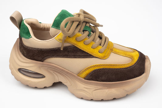 Adidași damă piele naturală FRANCO GERERDO 2158 Galben verde
