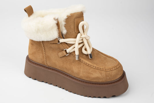 Women's boots made of genuine suede leather ANNA VIOTI 37393 Cognac vel