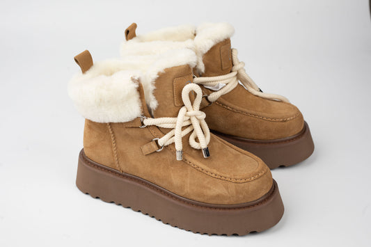 Women's boots made of genuine suede leather ANNA VIOTI 37393 Cognac vel