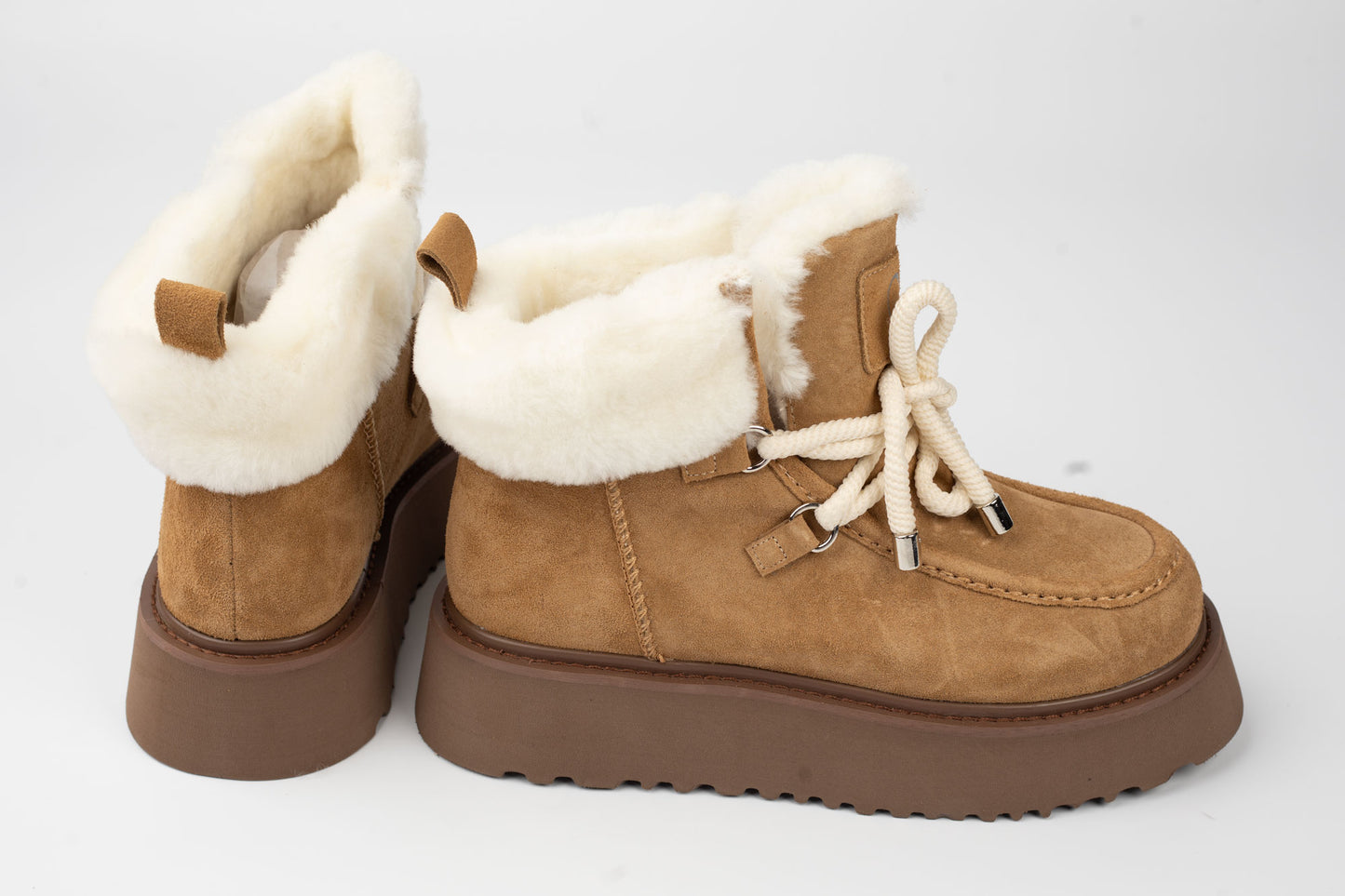 Women's boots made of genuine suede leather ANNA VIOTI 37393 Cognac vel