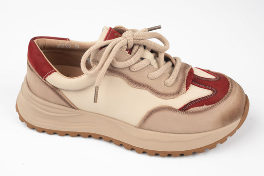 Adidași damă piele naturală FRANCO GERERDO 572305 Crem Roșu
