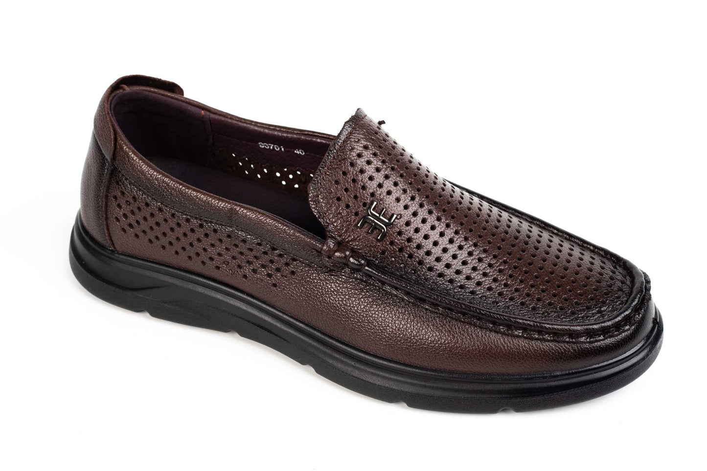 Men's genuine leather shoes MELS 93701 Brown perforated