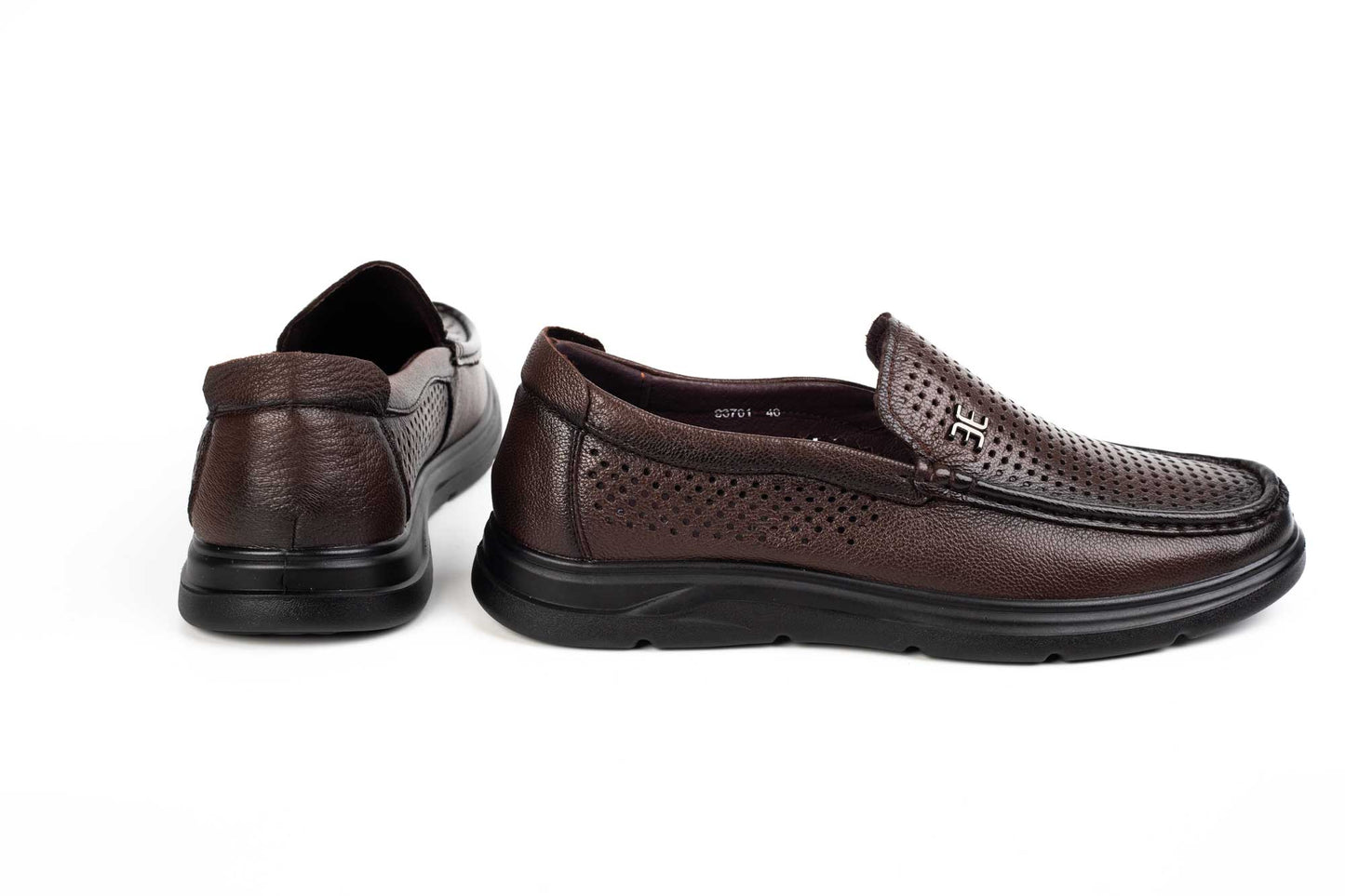 Men's genuine leather shoes MELS 93701 Brown perforated