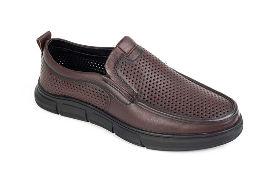 Pantofi barbati piele naturala MELS 2526 Maro perforat