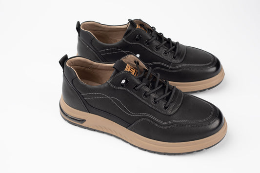Pantofi bărbați piele naturală JOHAN 28604 Negru+bej