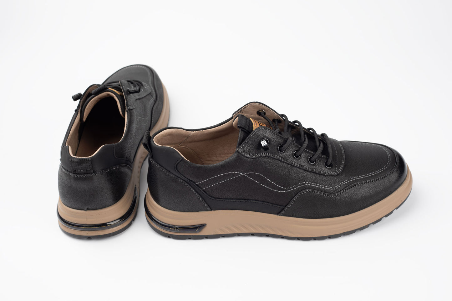 Pantofi bărbați piele naturală JOHAN 28604 Negru+bej