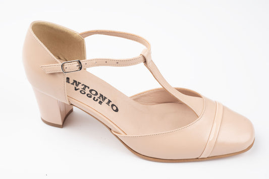 Pantofi damă piele naturală Antonio 7337 Crem+ lac