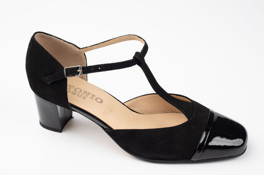 Pantofi damă piele naturală întoarsă Antonio 7337 Negru vel+ lac