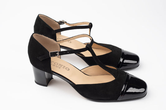 Pantofi damă piele naturală întoarsă Antonio 7337 Negru vel+ lac