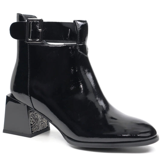 Ghete dama casual piele naturala FORMAZIONE 3839 negru lac