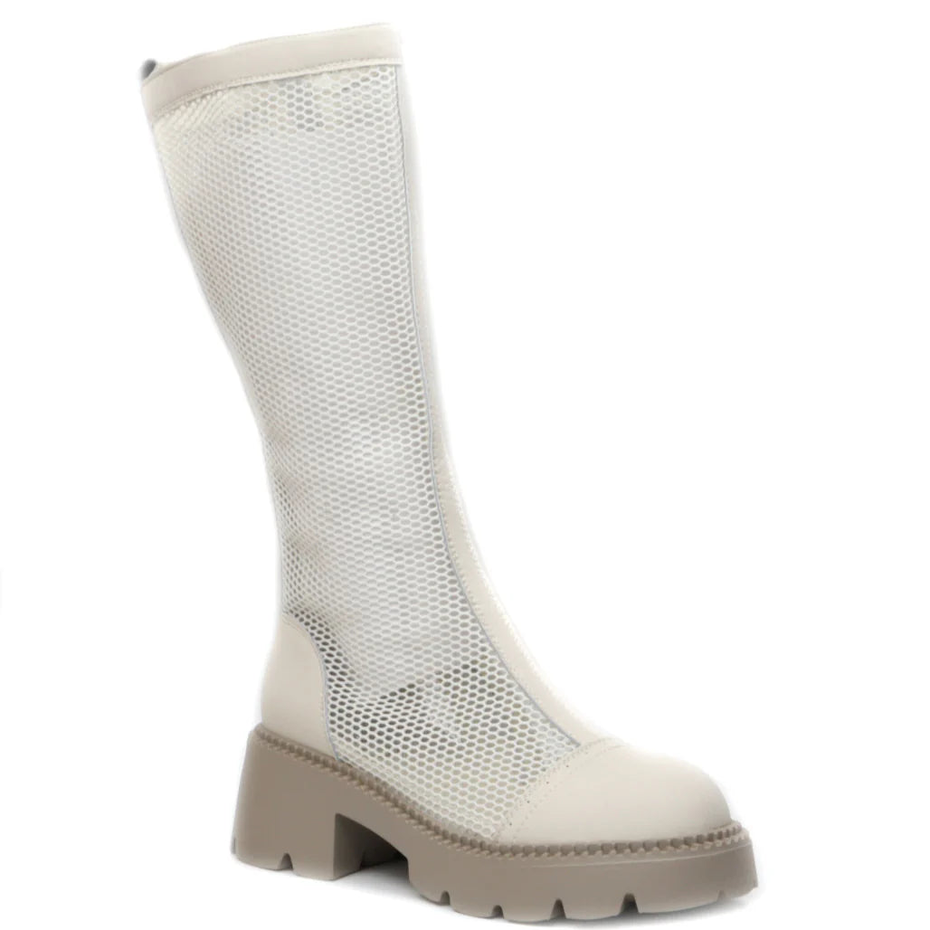 Women's casual boots, genuine leather, FORMAZIONE 101, mesh, Cream