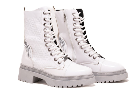 Ghete dama casual piele ecologica LONDON 9090-19 alb lac