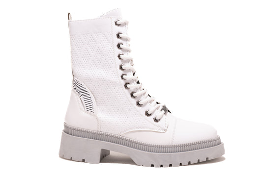 Ghete dama casual piele ecologica LONDON 9090-19 alb lac