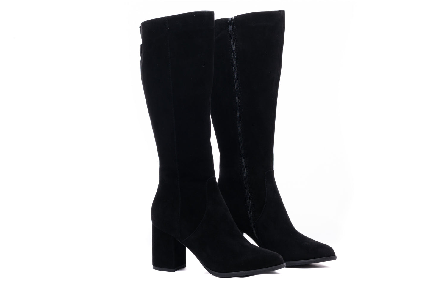 Elegant women's boots made of genuine leather SALA 9366 black velour