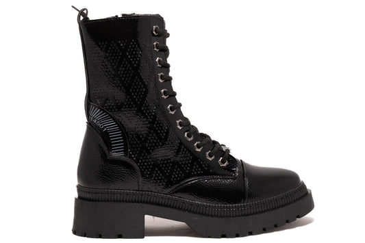 Ghete dama casual piele ecologica LONDON 9090-19 negru lac