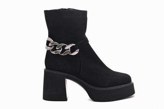 Ghete dama casual piele naturala PERLA 1630 negru velur