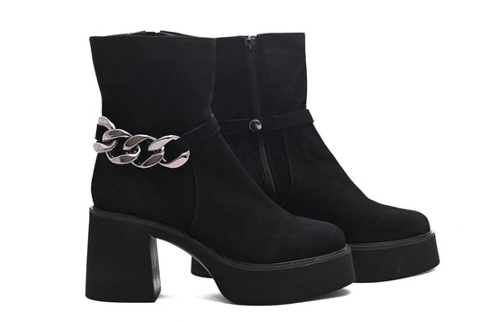 Ghete dama casual piele naturala PERLA 1630 negru velur