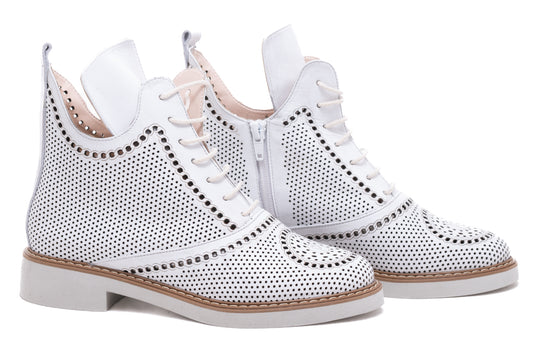 Ghete dama casual piele naturala PERLA 1009 alb