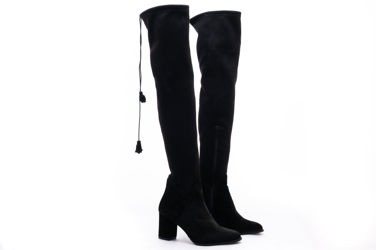 Elegant women's boots, natural leather 1831, black velour