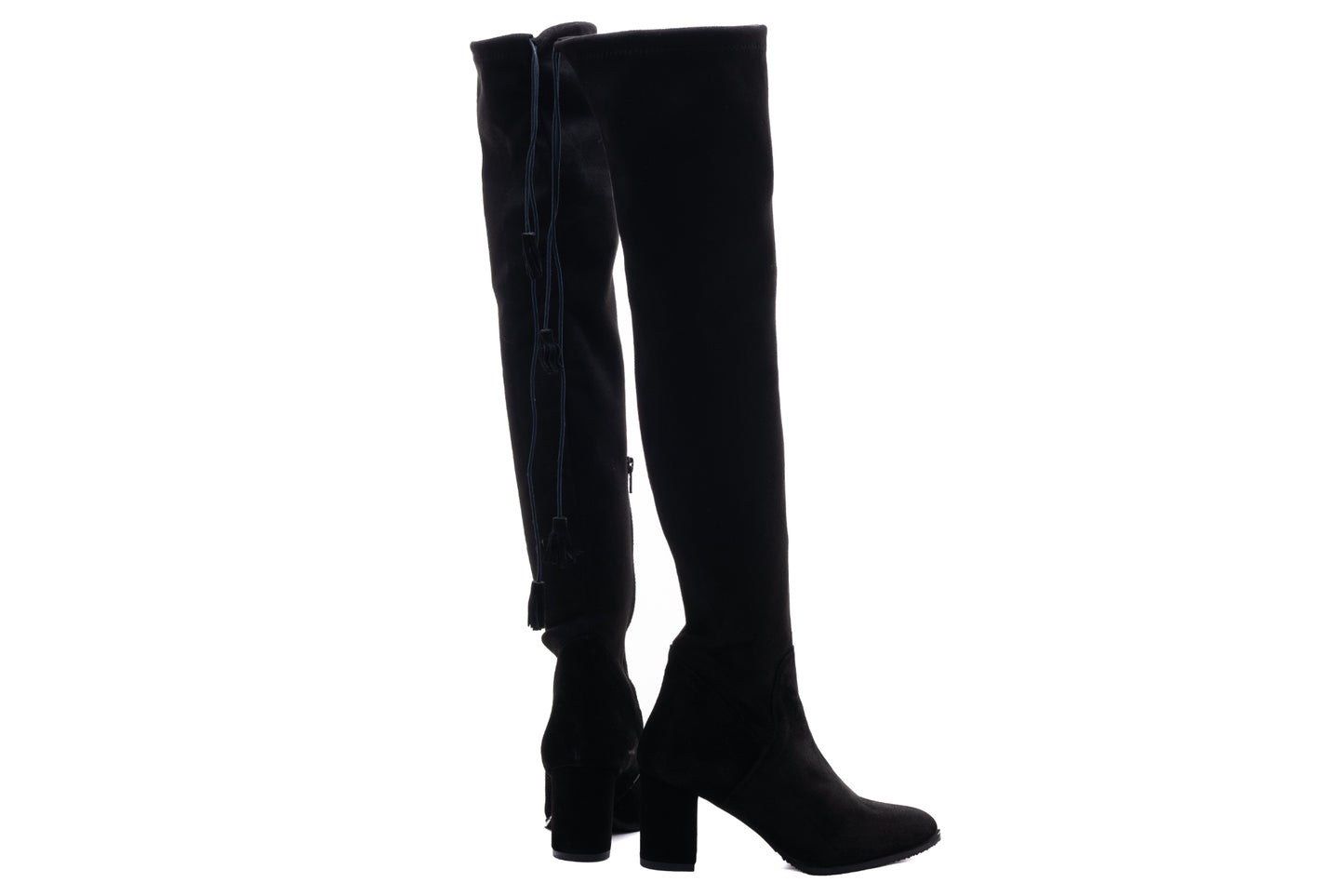 Elegant women's boots, natural leather 1831, black velour