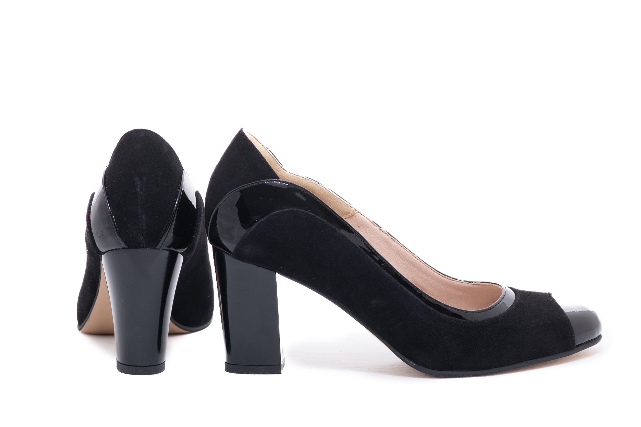 Pantofi dama eleganti piele naturala 736 negru velur lac