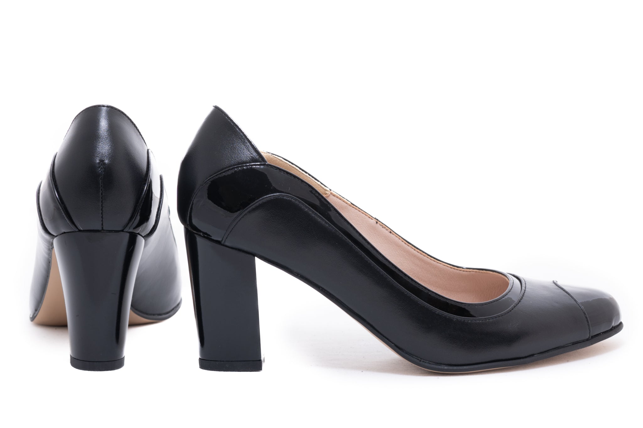 Pantofi dama eleganti piele naturala 736 negru box lac