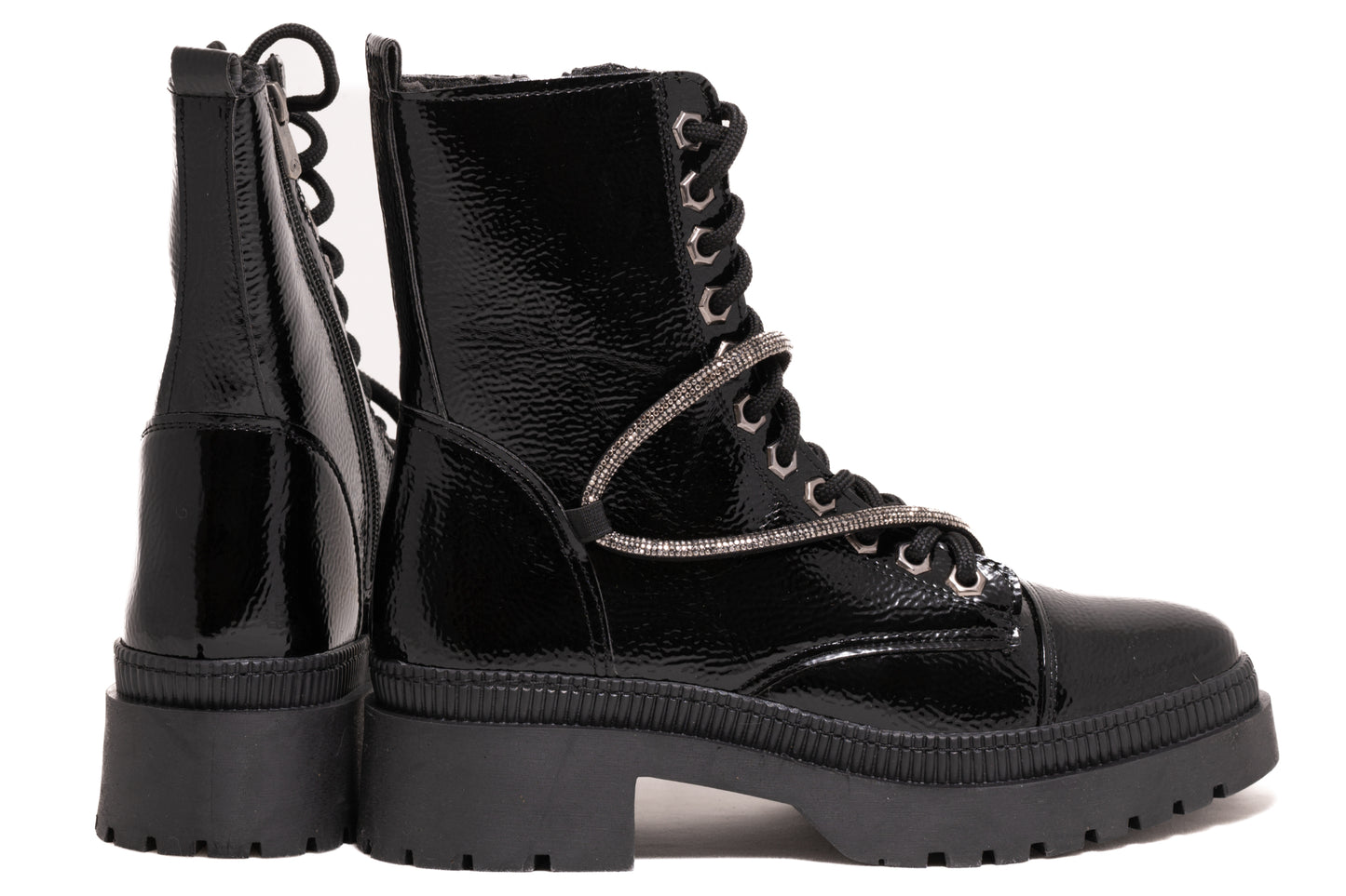 Ghete dama casual piele ecologica LONDON 9005-19 negru lac