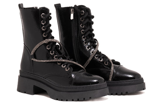 Ghete dama casual piele ecologica LONDON 9005-19 negru lac