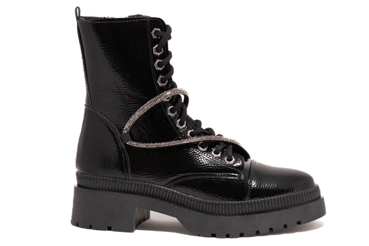 Ghete dama casual piele ecologica LONDON 9005-19 negru lac