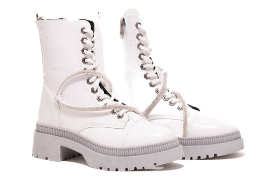 Ghete dama casual piele ecologica LONDON 9005-19 alb lac