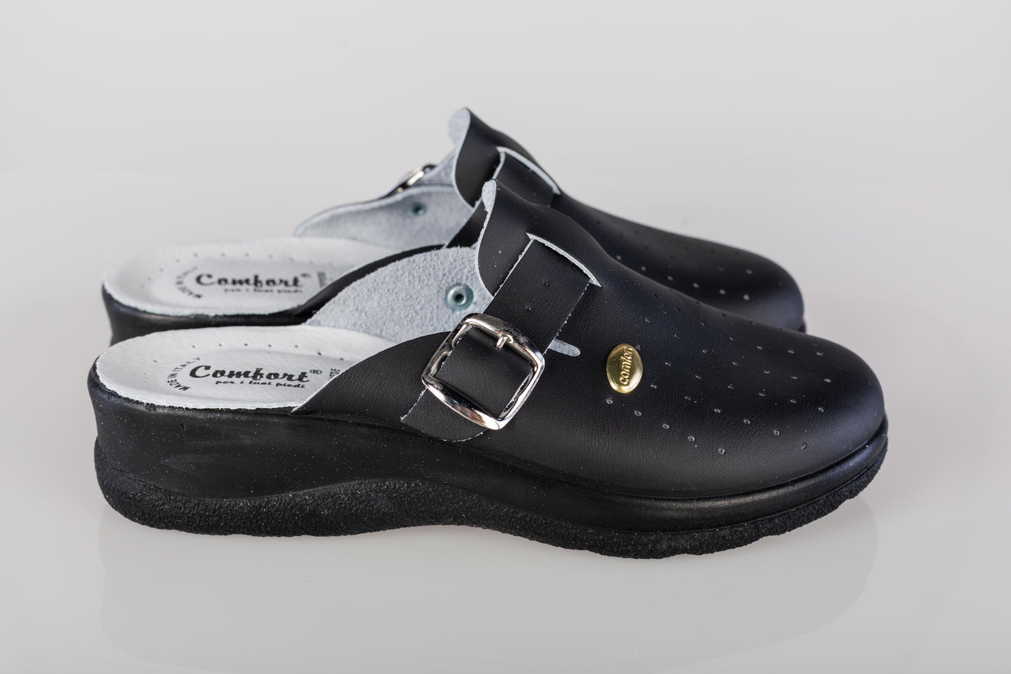 Women's clogs, genuine leather, 19, black