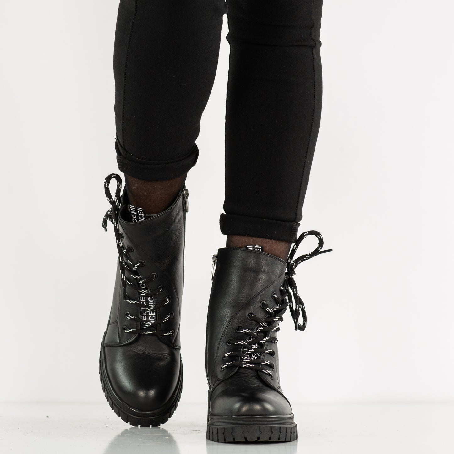Ghete dama casual piele naturala JOHAN 252 negru box