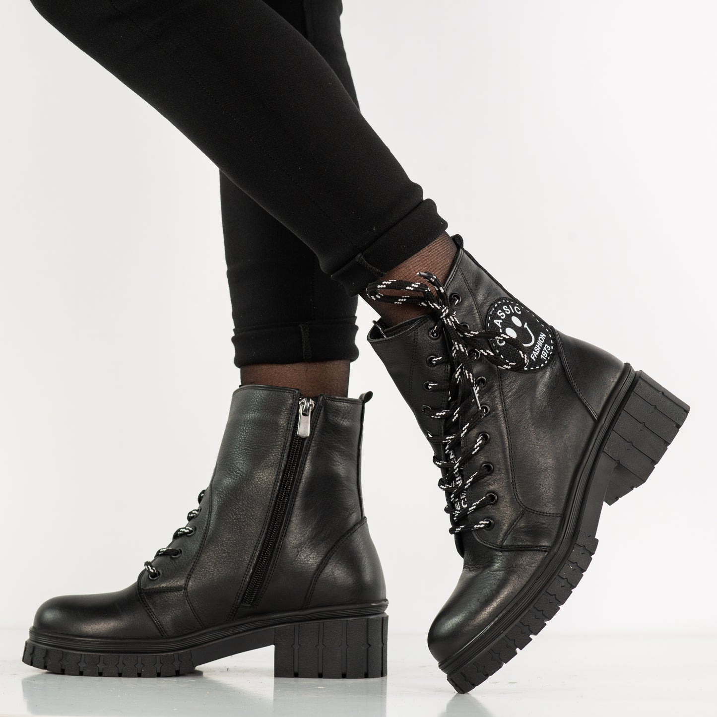 Ghete dama casual piele naturala JOHAN 252 negru box