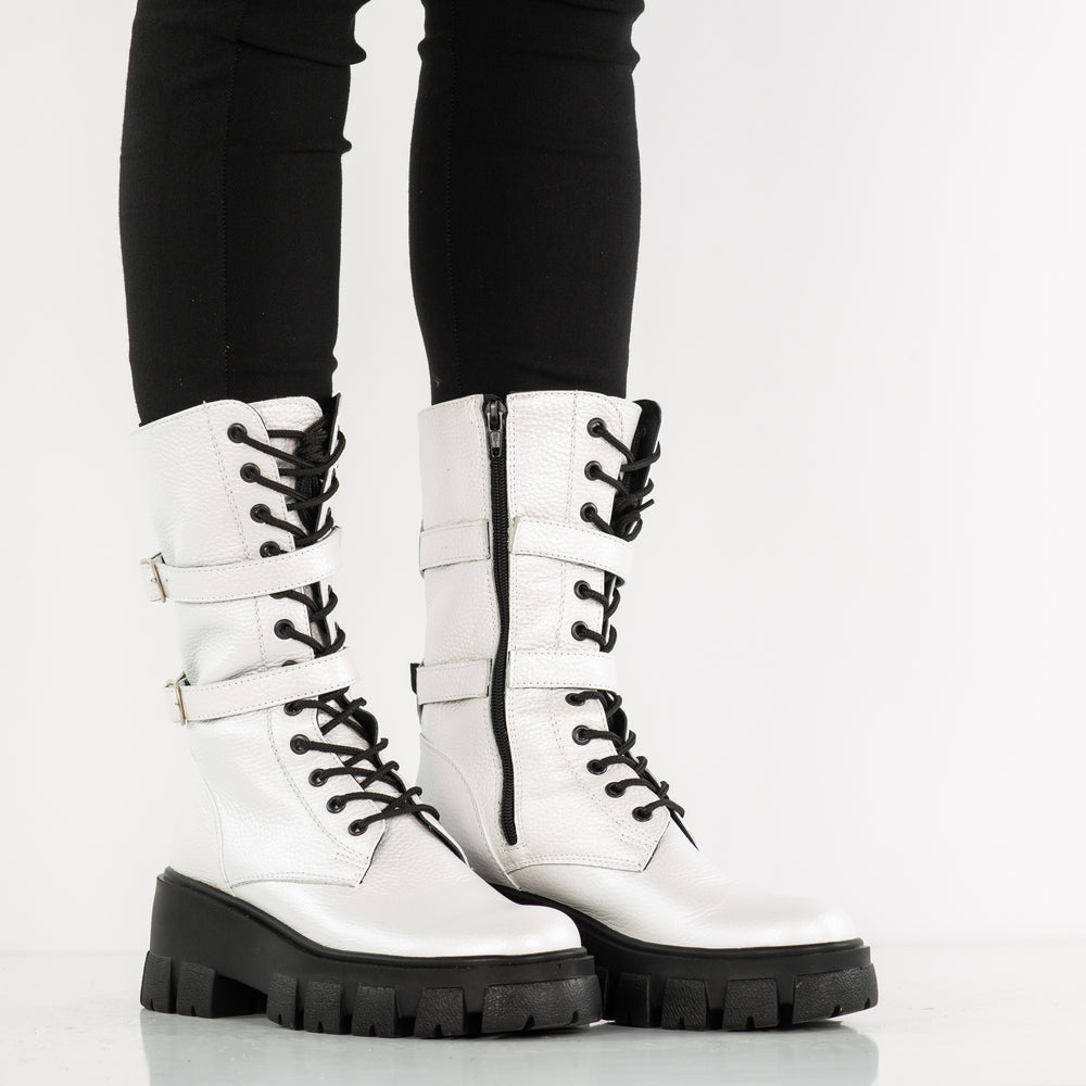 Ghete dama casual piele naturala BC 37 alb