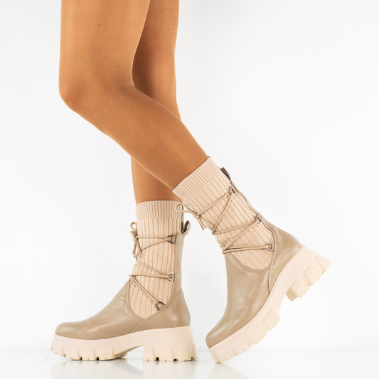 Ghete dama casual piele naturala PERLA 1295-1 bej box