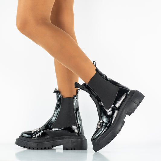 Ghete dama casual piele ecologica 234 negru lac
