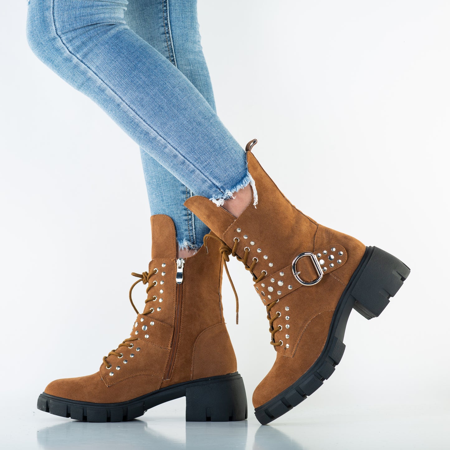 Women's casual boots, eco-leather 280, brown velour