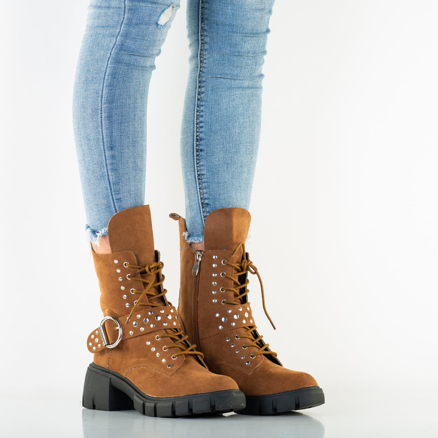 Women's casual boots, eco-leather 280, brown velour