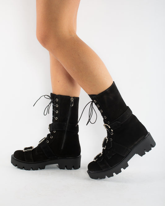 Ghete dama casual piele naturala 1053 negru velur