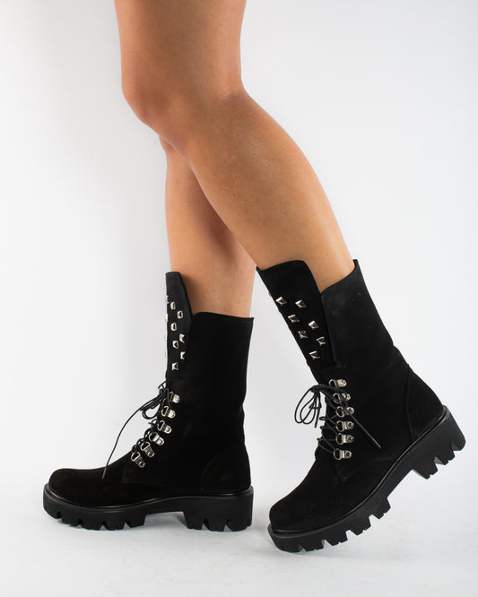 Ghete dama casual piele naturala 1085 negru velur