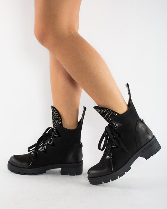 Ghete dama casual piele naturala PERLA 405-7 negru velur