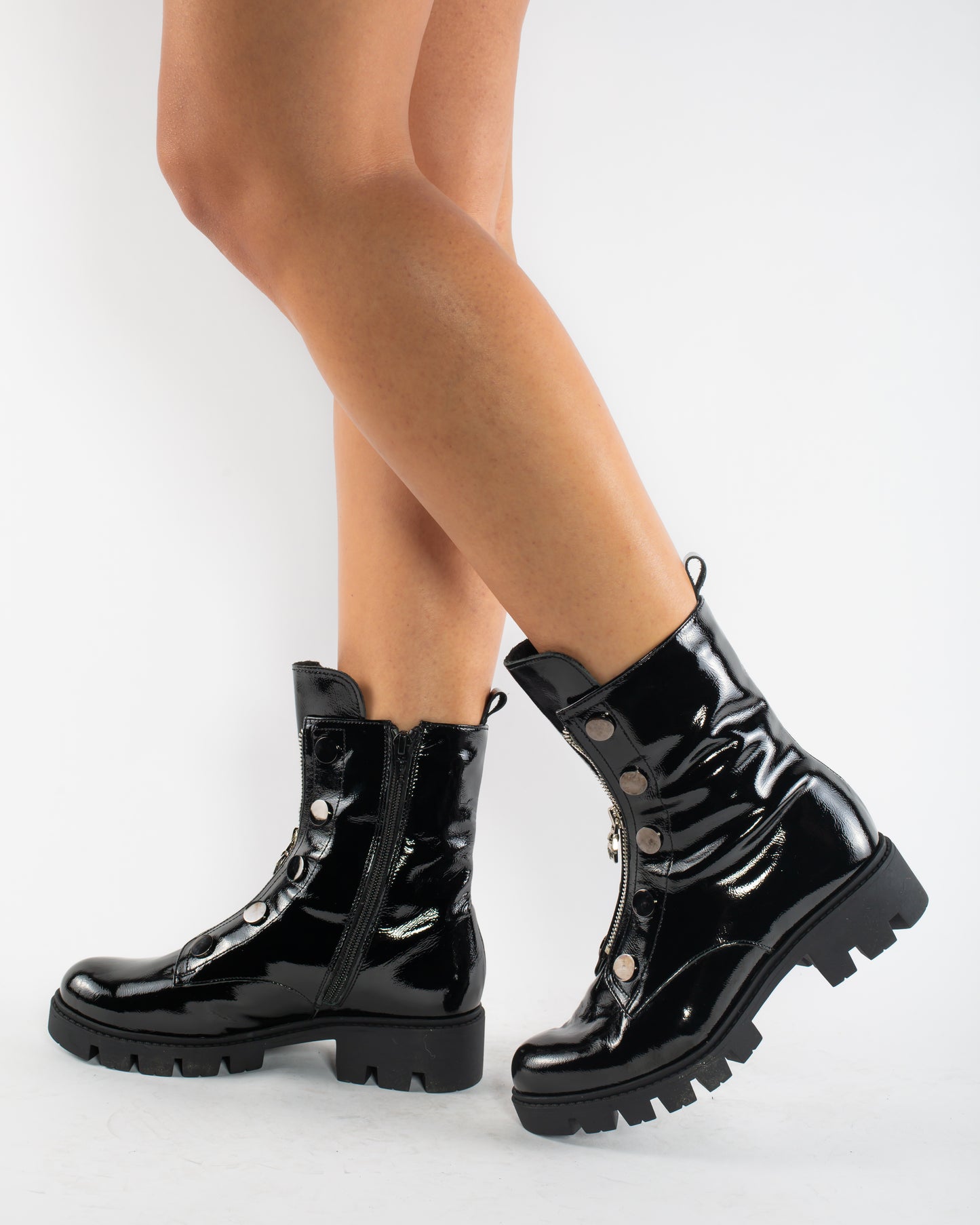 Ghete dama casual piele naturala PERLA 410-4 negru lac