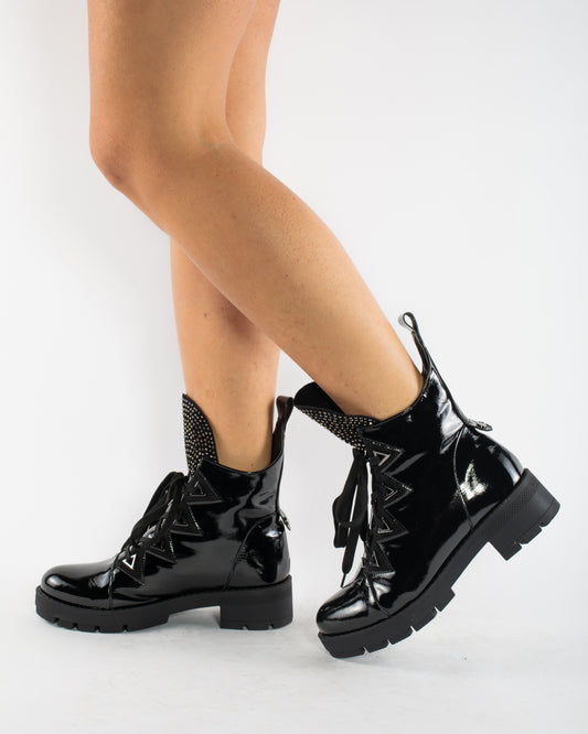 Ghete dama casual piele naturala PERLA 405-2 negru lac