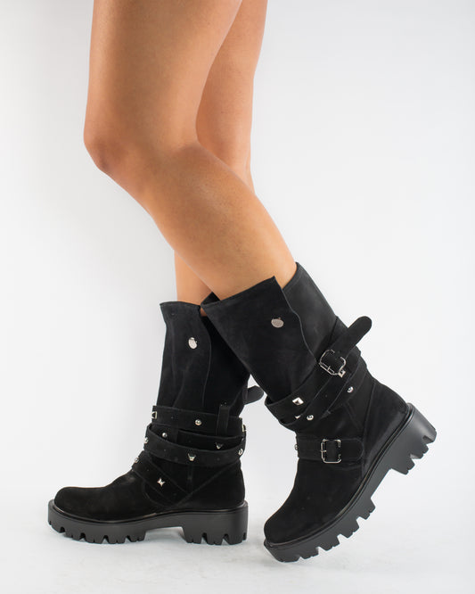 Ghete dama casual piele naturala 409 negru velur